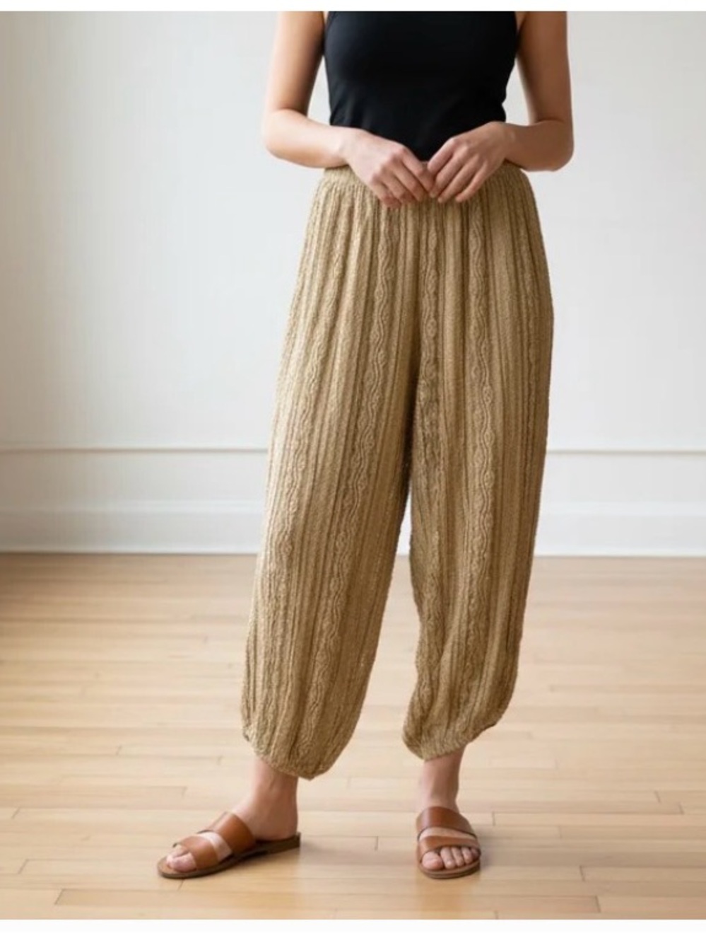 Boho Harem Pants in Light Brown lace knit